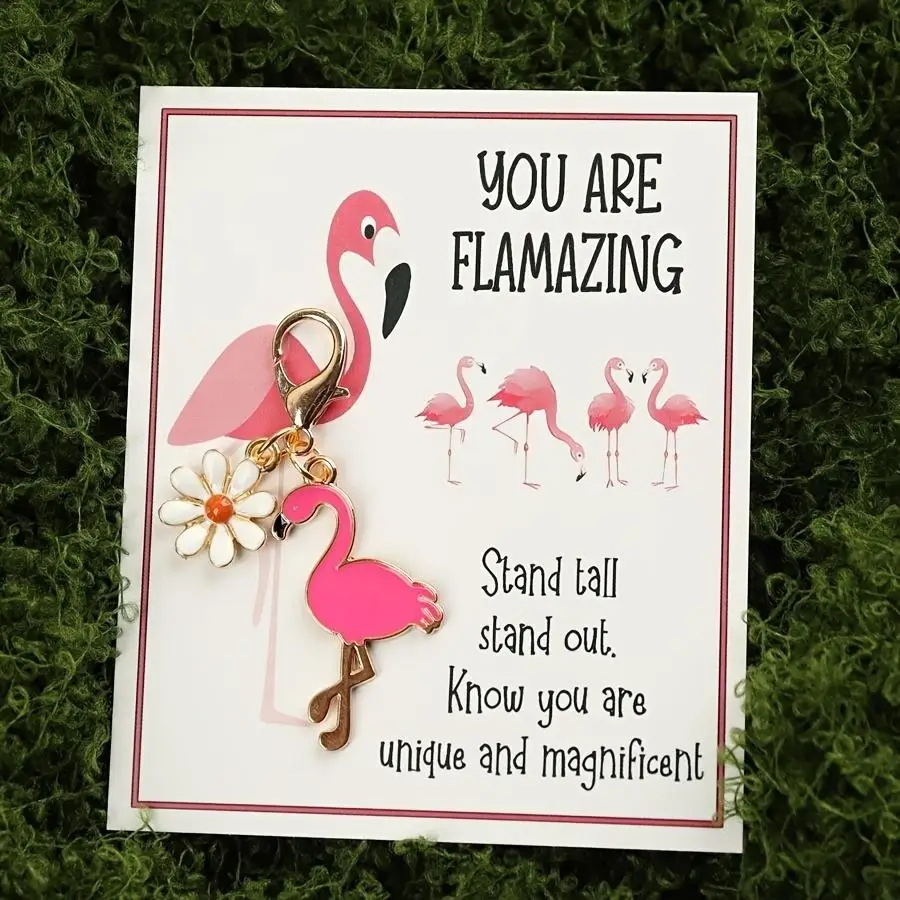 1/5/10/20/50/100pcs 2D Flat, /s/s 2D Flamingo Daisy Flower Keychain with Inspirational Affirmation Greeting Card, Cute Animal Th