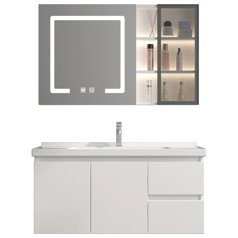 Smart bathroom cabinet combination mirror cabinet solid wood toilet hand washing face integrated ceramic basin cabinet wash tabl