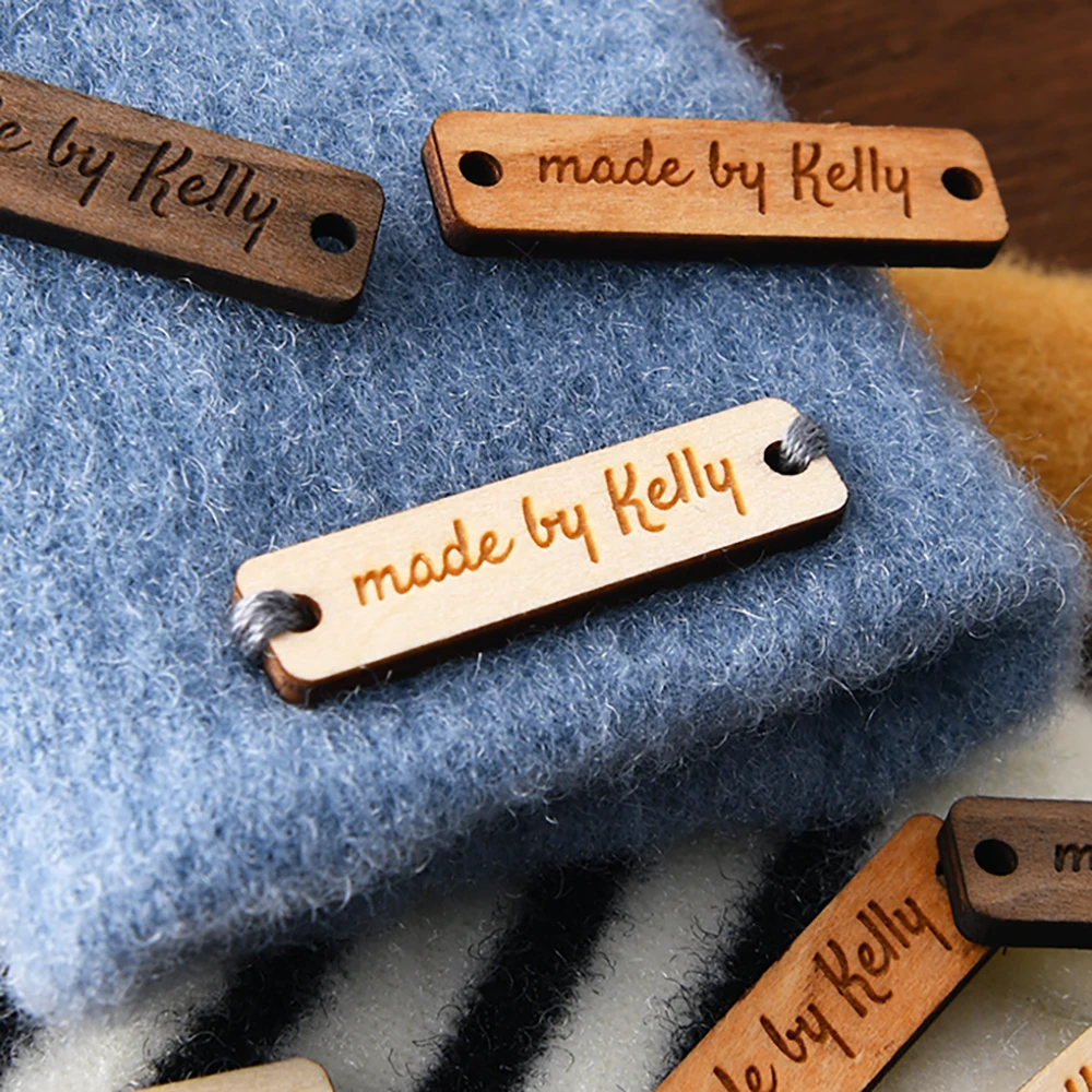 0.39"x1.57" Rectangle Custom Wooden Tags MOQ 50 Laser Engraved Eco Labels for DIY Crafts Home Decor Clothing Shoes Gifts