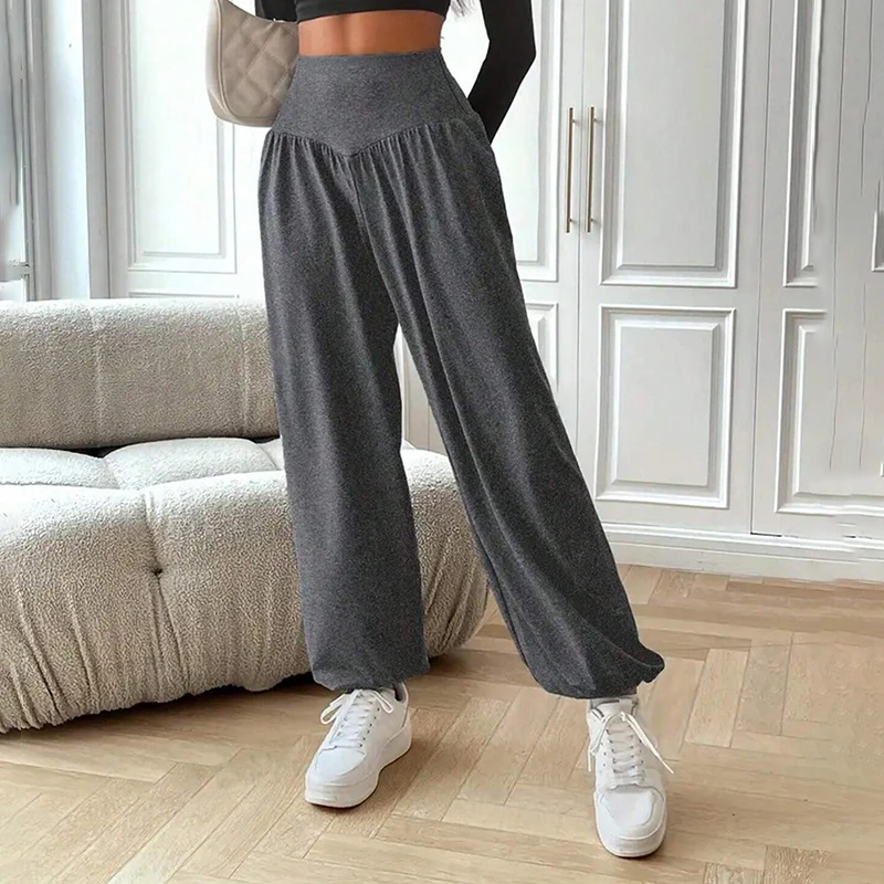 Damen High-Waist Elastische Lockere Lässige Weiche Sport-Yogahose Bequeme Atmungsaktive Tanzhose Fitness-Jeggings für Tägliches Tragen