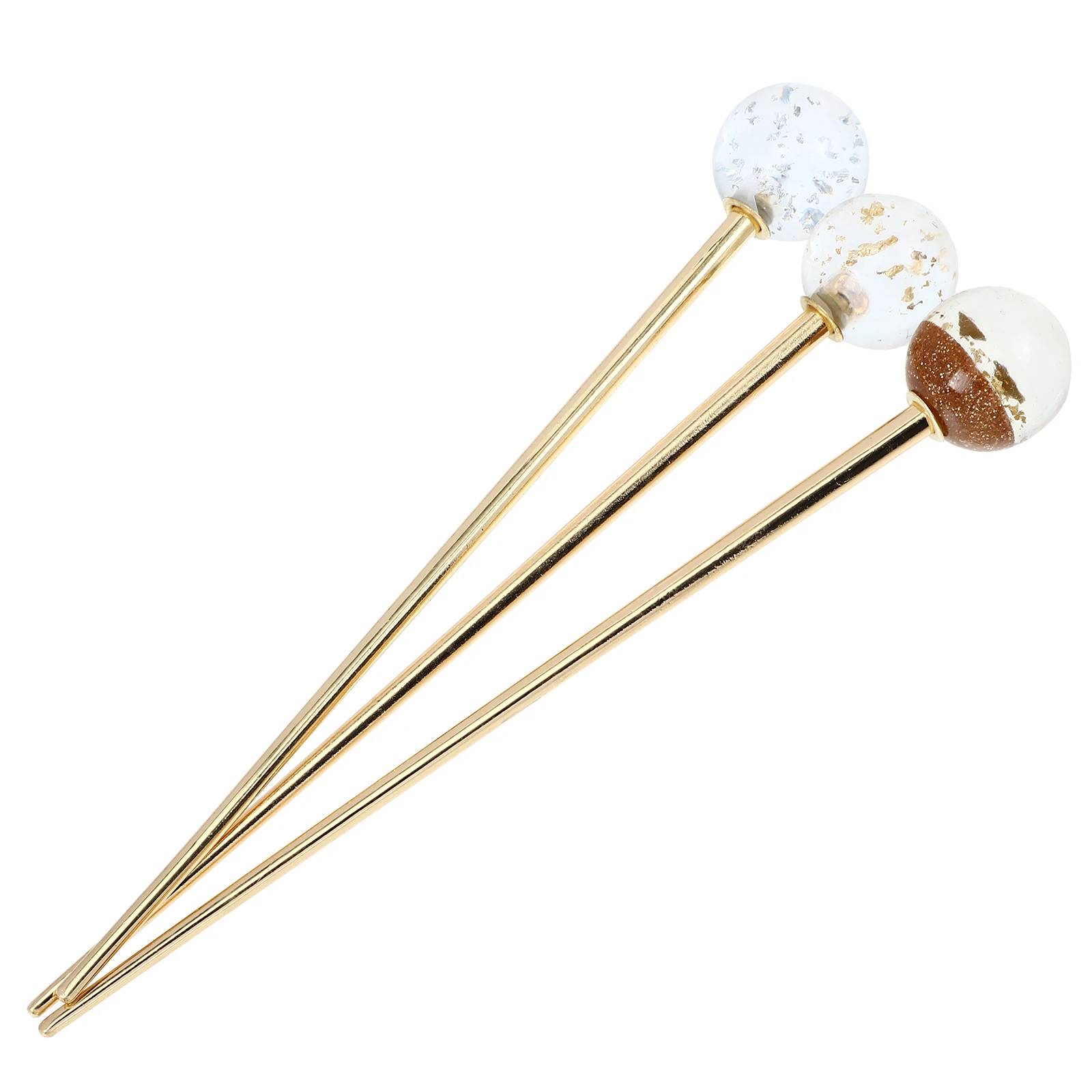 

3pcs Golden Foil Hairpins Elegant Resin Alloy Clips Women Wedding Hairstyle Daily Accessories Hair Stick Chopsticks Long Fork