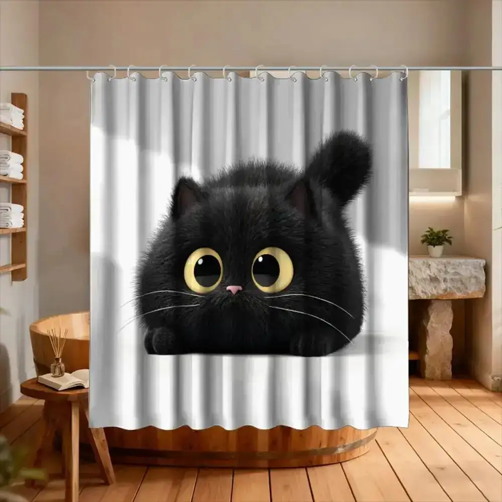 

Занавеска для душа с изображением кошек, тематическая занавеска для душа «День кошачьего кафе», милая занавеска для душа с изображением домашних животных, в комплекте 12 крючков, 70.87*70.87 дюймов, для ванной комнаты
