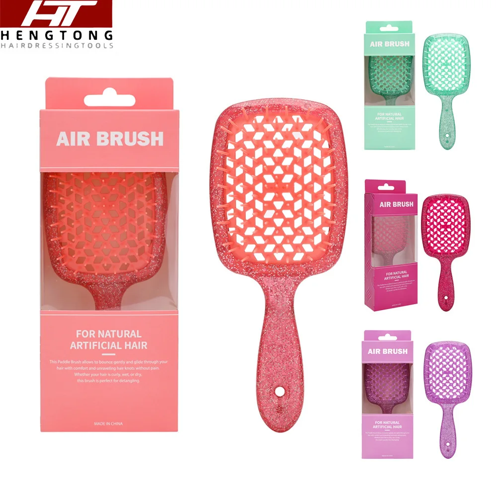 

Shining Gold Head Massage Hollow Dry Wet Use With Smooth Grid For Hair Beautification, Fluffy Shape, And Sequin Comb