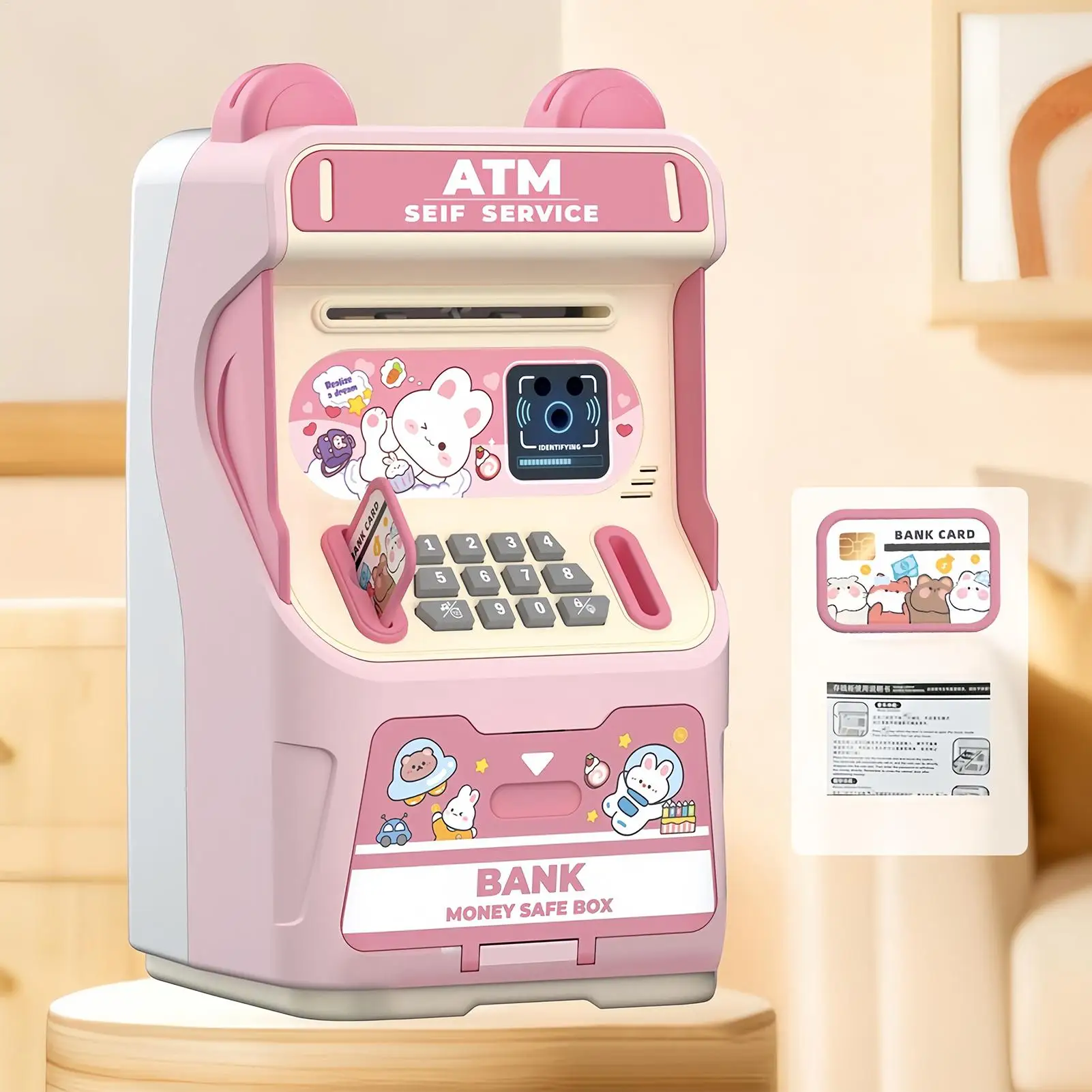 Jouets éducatifs de banque ATM avec reconnaissance faciale, fente pour carte simulée, banque ATM automatique à rouler l'argent pour garçons et filles, maison