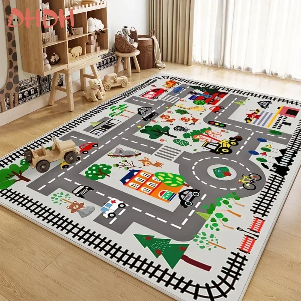 Baby Playing Mat Anti-slip Crawling Mat Scene Map City Traffic Soft Suede Carpet Children's Anti-fall Crawling Mat Game Toys