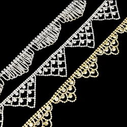 Gold and Silver Short Glass Diamond Tassel Chain Rhinestone Crystal Trim Fringe Sew on Wedding Dress Shoes Hats Bow Accessories