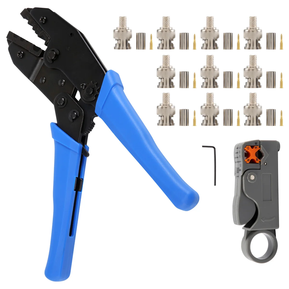 1Set Coax Rf/Bnc Crimp Tools for Rg58 / Rg59 / Rg6 with 10Pcs Bnc Plug Crimp Connector Set