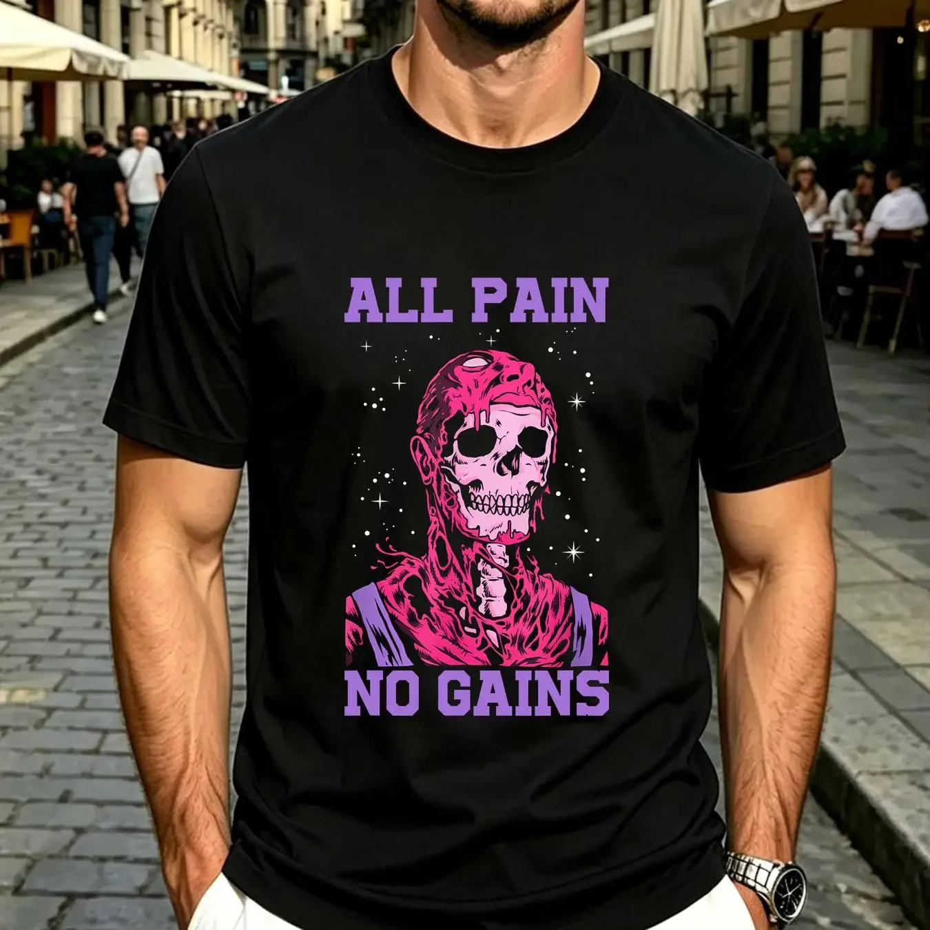 washed T Shirt All Pain No Gains S 4XL vintage Washed designer clothes Casual homme Stretched Breathable graphic Versatile