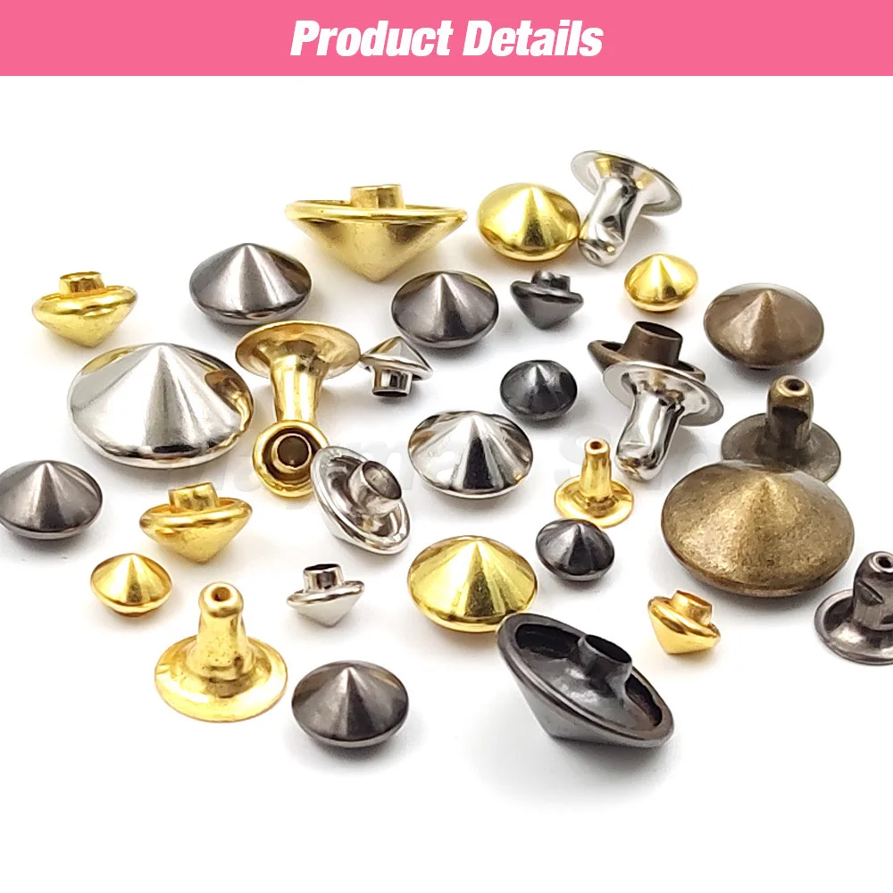 100sets 5mm-12mm DIY Punk Rock Conical Rivet Spikes For Clothes Shoes Bags Decoration Leathercraft Accessories With Tools