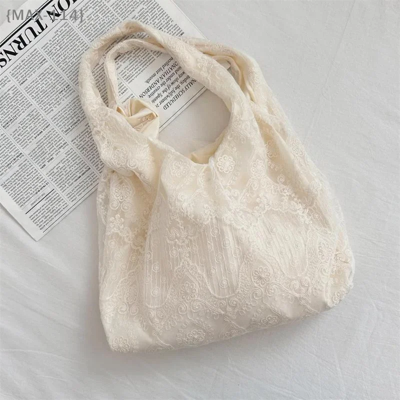 

【MAX-114】Handmade Embroidered Lace Organza Tote Bag - Retro European Chinese Style Cotton Cloth Bag for Casual Use【WX】