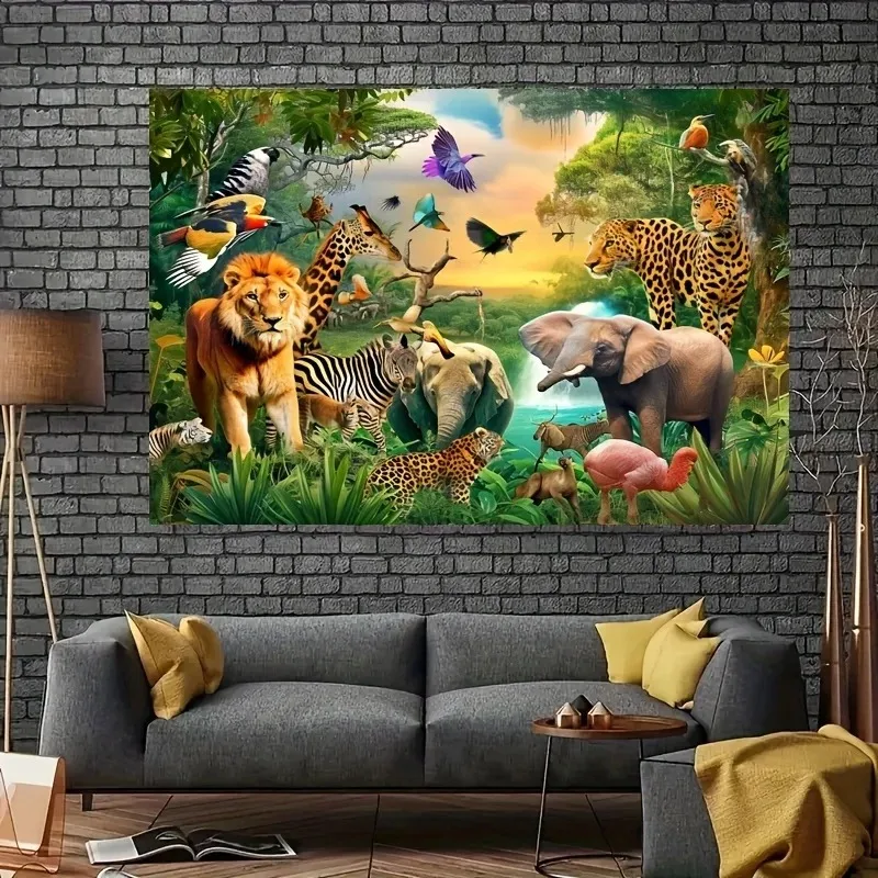 Arrière-plan avec Animaux de la Jungle, Décor de Safari Africain, Désert Tropical, Fournitures de ixd'Anniversaire pour Homme