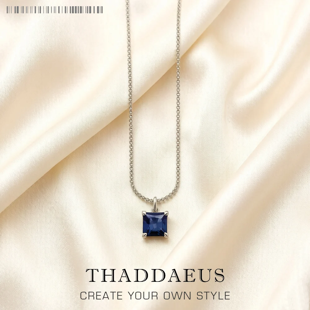 

Pendant Blue Square Stone Winter Fine Jewelry Europe Rebel Street 925 Sterling Silver Trendy Gift For Woman