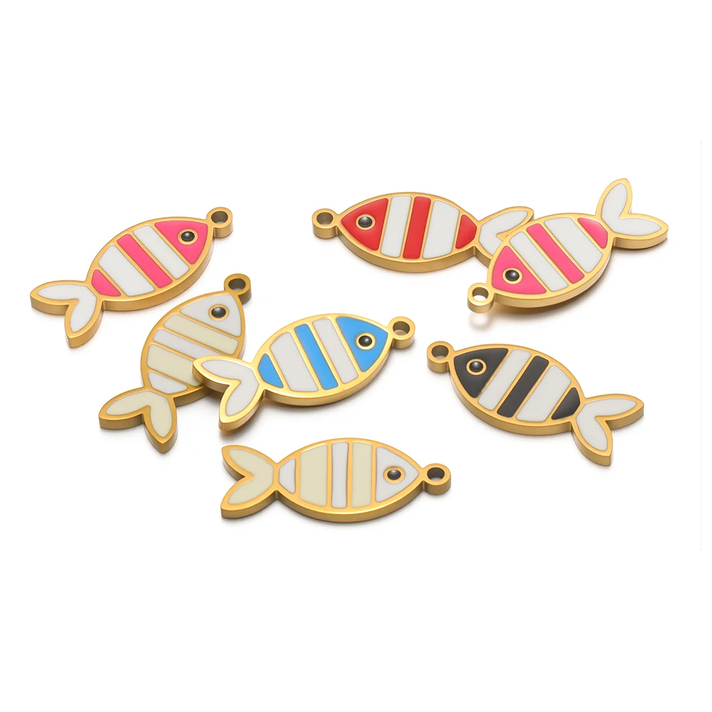 5pcs Stainless Steel Enamel Colorful Fish Charms PVD Gold Plated Pendants for DIY Jewelry Making Necklaces Earrings Decoration view 3