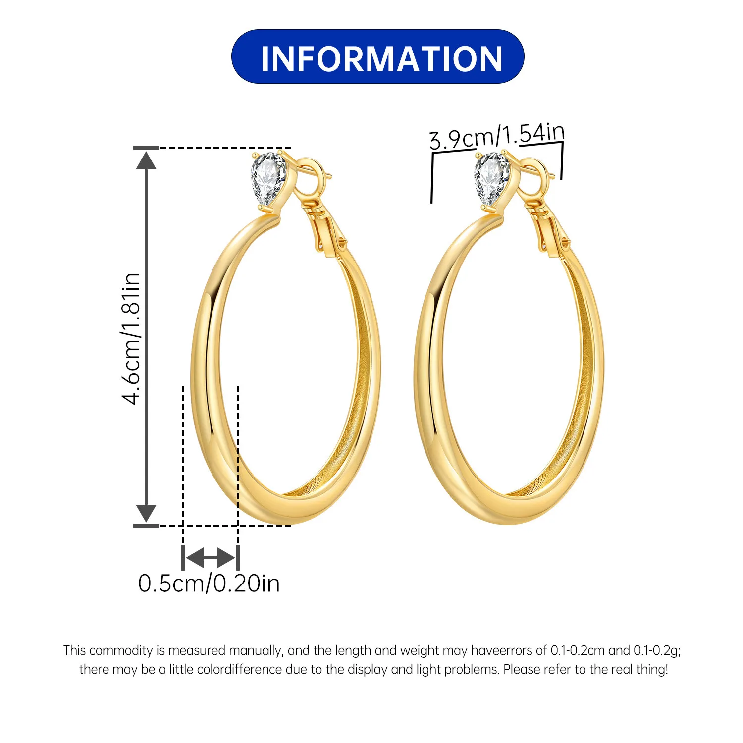 925 Sterling Silver Teardrop CZ Large Hoop Earrings Bold Chunky Gold Hoops Cubic Zirconia Statement Earrings for Everyday Wear