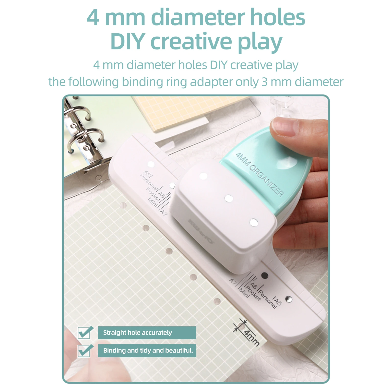 KW-trio 9027 Loose Leaf Hole Punch Daily Planner Adjustable 3 Hole Paper Puncher for A8 Mini / A7 / A7 Pocket / A6