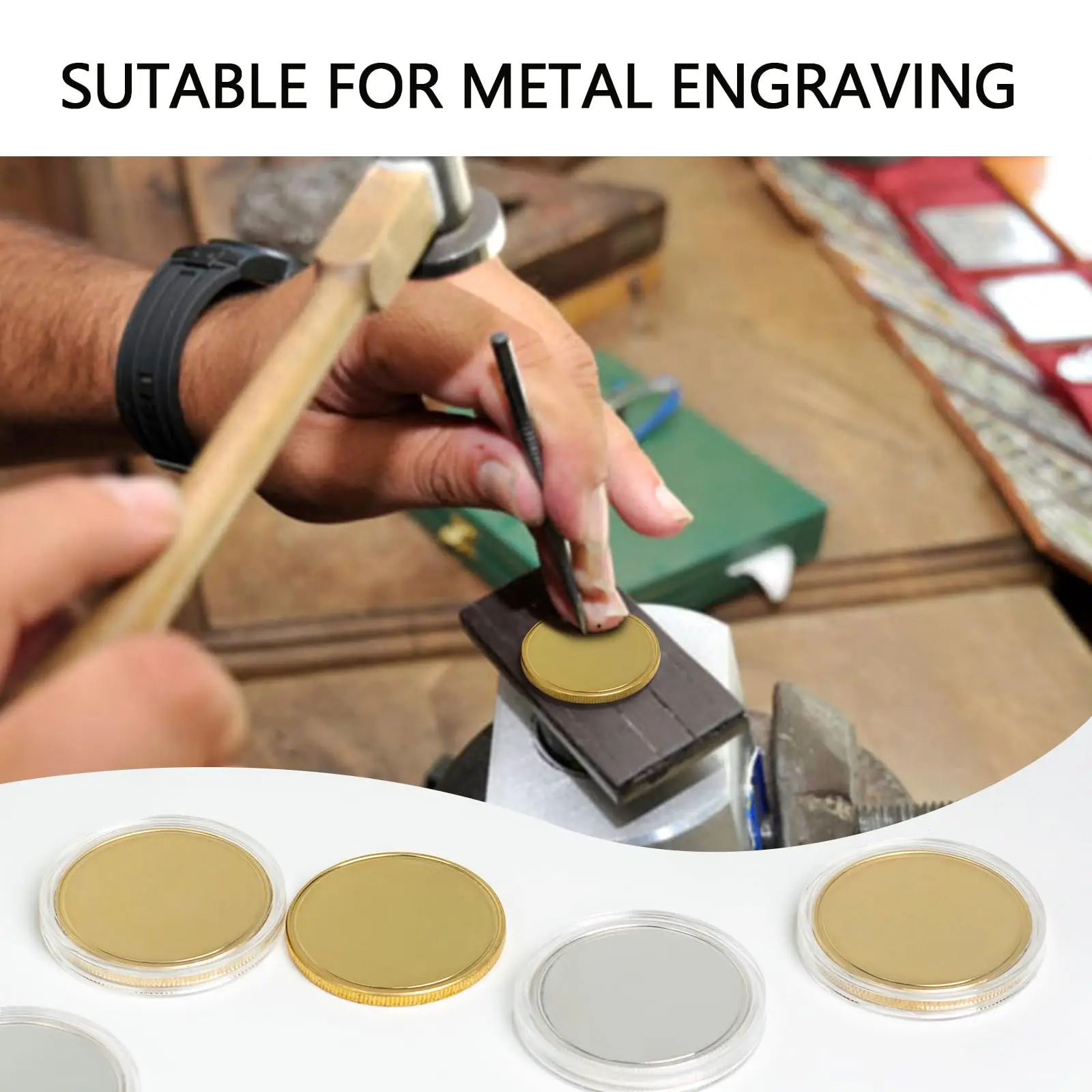 Engraving Blanks Coins Solid Brass/Zinc Alloy Silver Plated 40mm Diameter with Protection Box for DIY Crafts Engraving