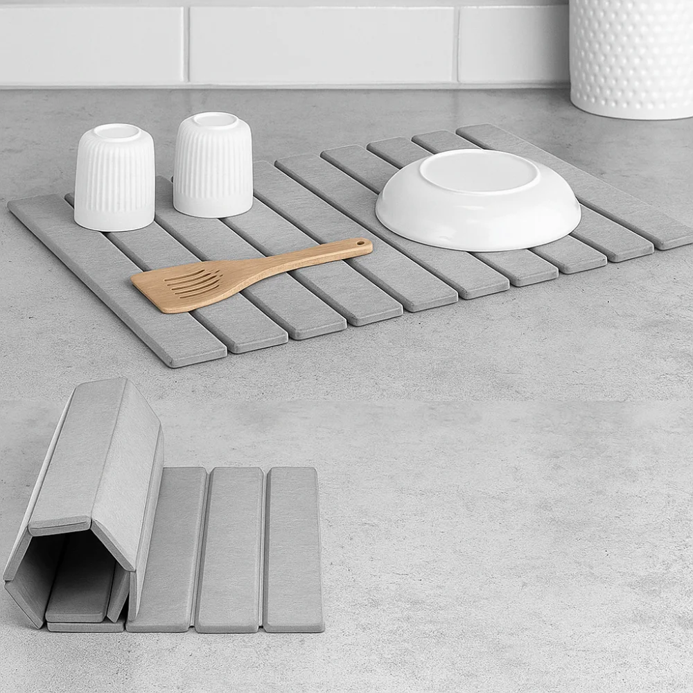 

Eco-Friendly Portable Dish Drying Mat Diatom Mud High Absorbent Collapsible Mat Non-Slip Foldable Quick Drying Mat Home Use