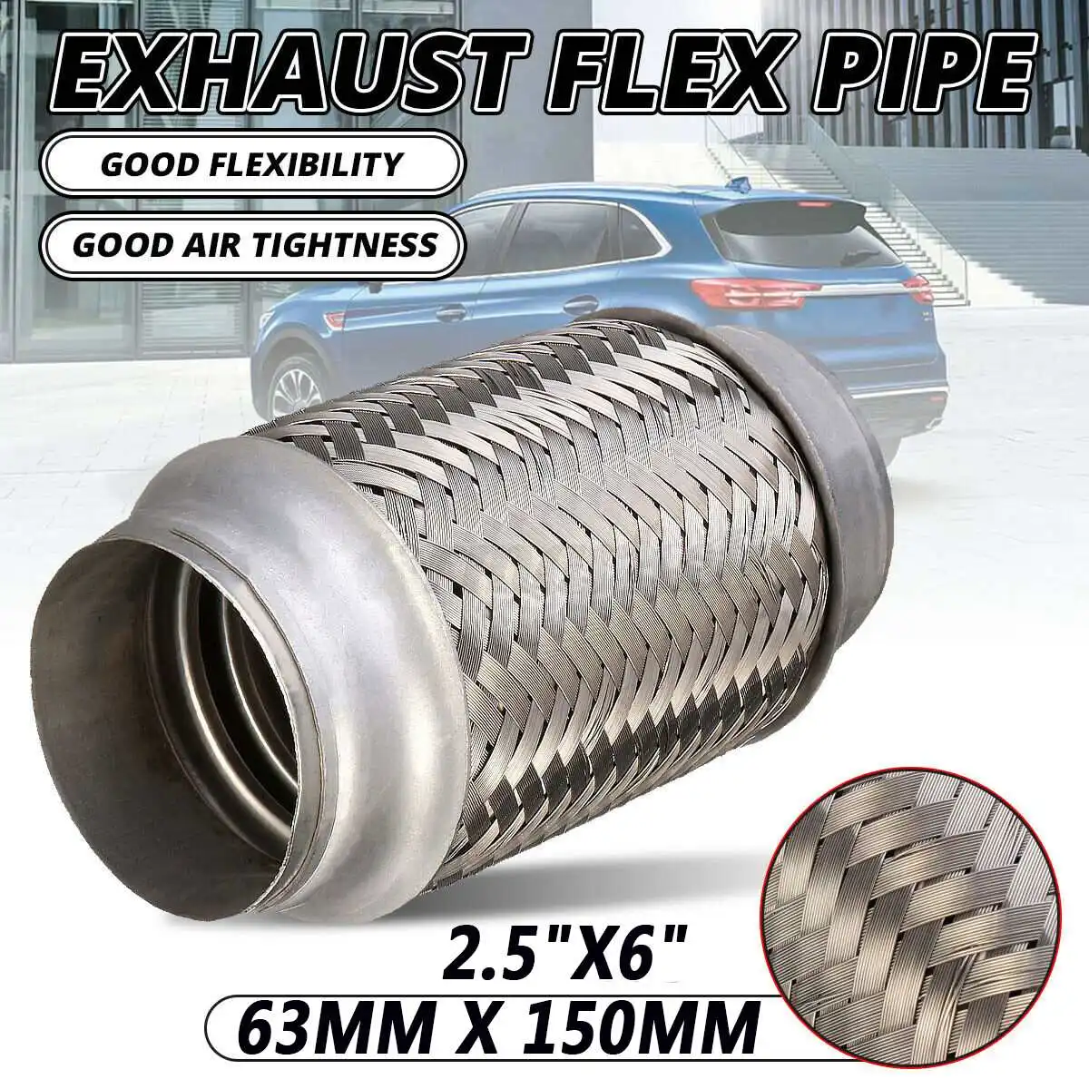 Universal Car Weld On Exhaust Flexi Flexible Joint Repair Pipe tube Flex 2.5'' x 6'' 63mm x 153mm