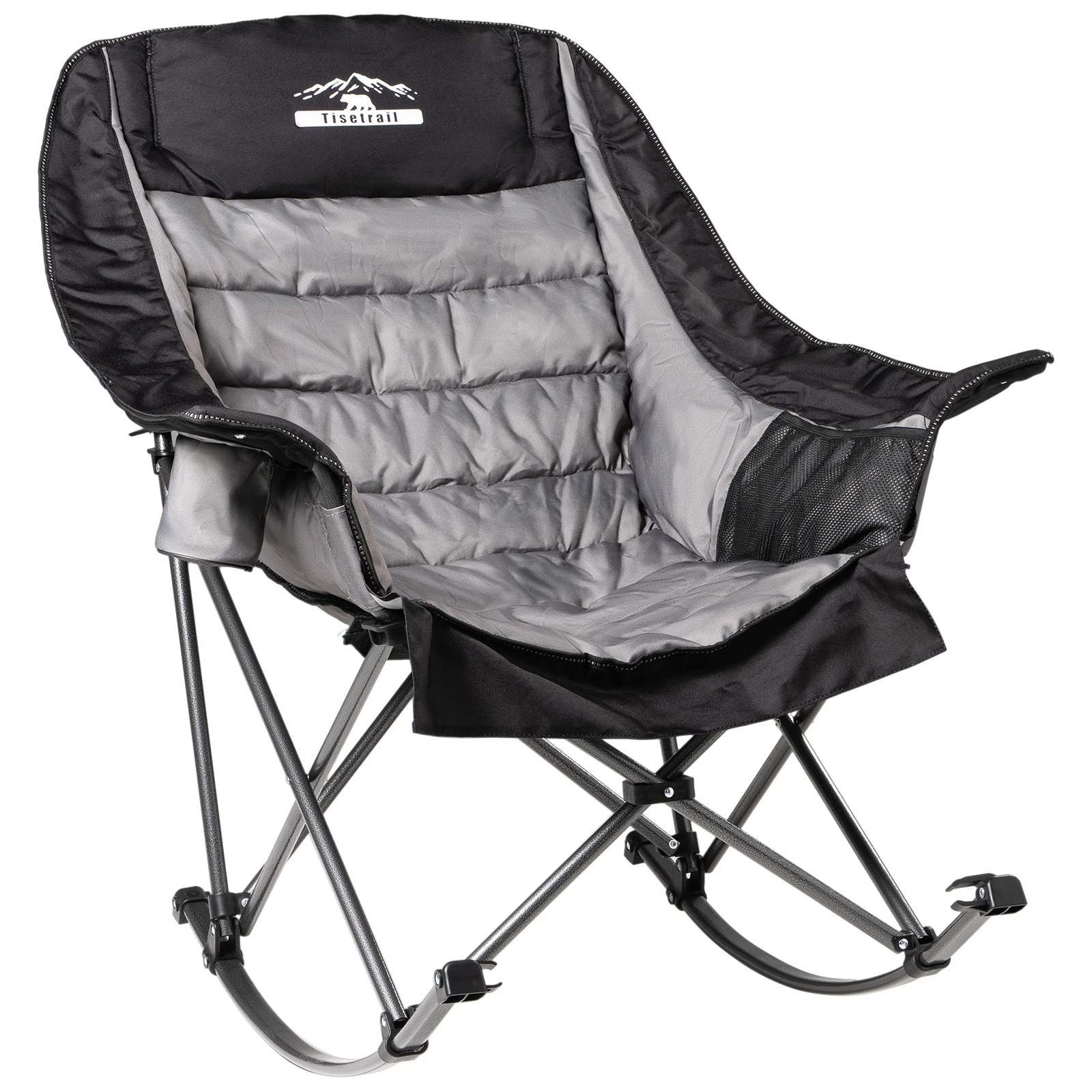 Tisetrail Oversized Rocking Camping Chair, Fully Padded Camp Chairs for Adults with Side Pocket and Cup Holder Heavy-Duty 400lbs