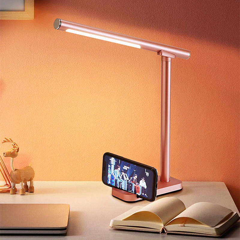 Wireless Charging Led Desk Lamp Touch 3 Color Dimmable Table Lamp Bedside Reading Eye Protection Night Light DC5V USB Chargeable