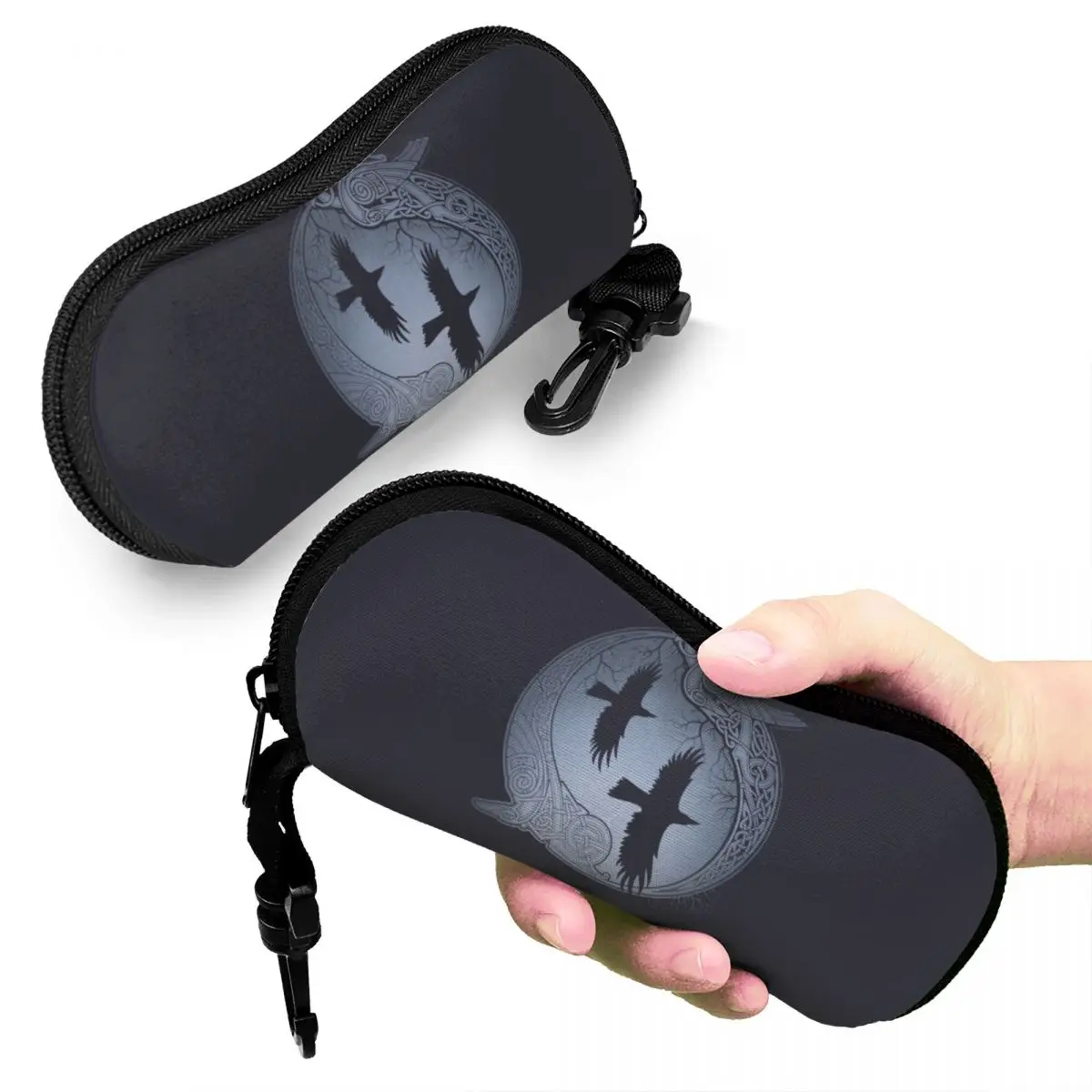 Custodia per occhiali da sole Odin Ravens custodia per occhiali in Neoprene con cerniera Viking Norse Huginn e Muninn custodia protettiva personalizzata per occhiali