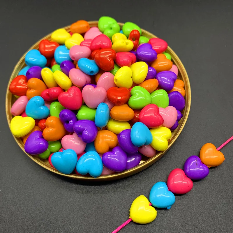 50pcs Mixed 10mm Heart Loose Spacer Candy And Spring Color Mix Acrylic Beads For Jewelry Making Diy Bracelet