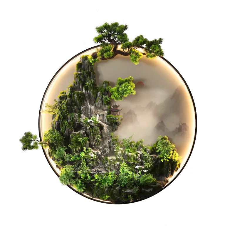 

Entry entrance ornament decoration hanging painting Chinese zen rockery fountain feng shui led luminous light painting