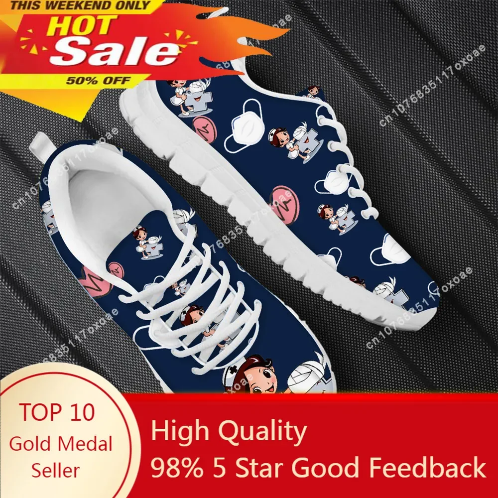 

Cartoon Nurse Shoes for Womens Medical Surgical Brand Design Breathable Sneakers Lace Up Flats Shoes Zapatos Mujer