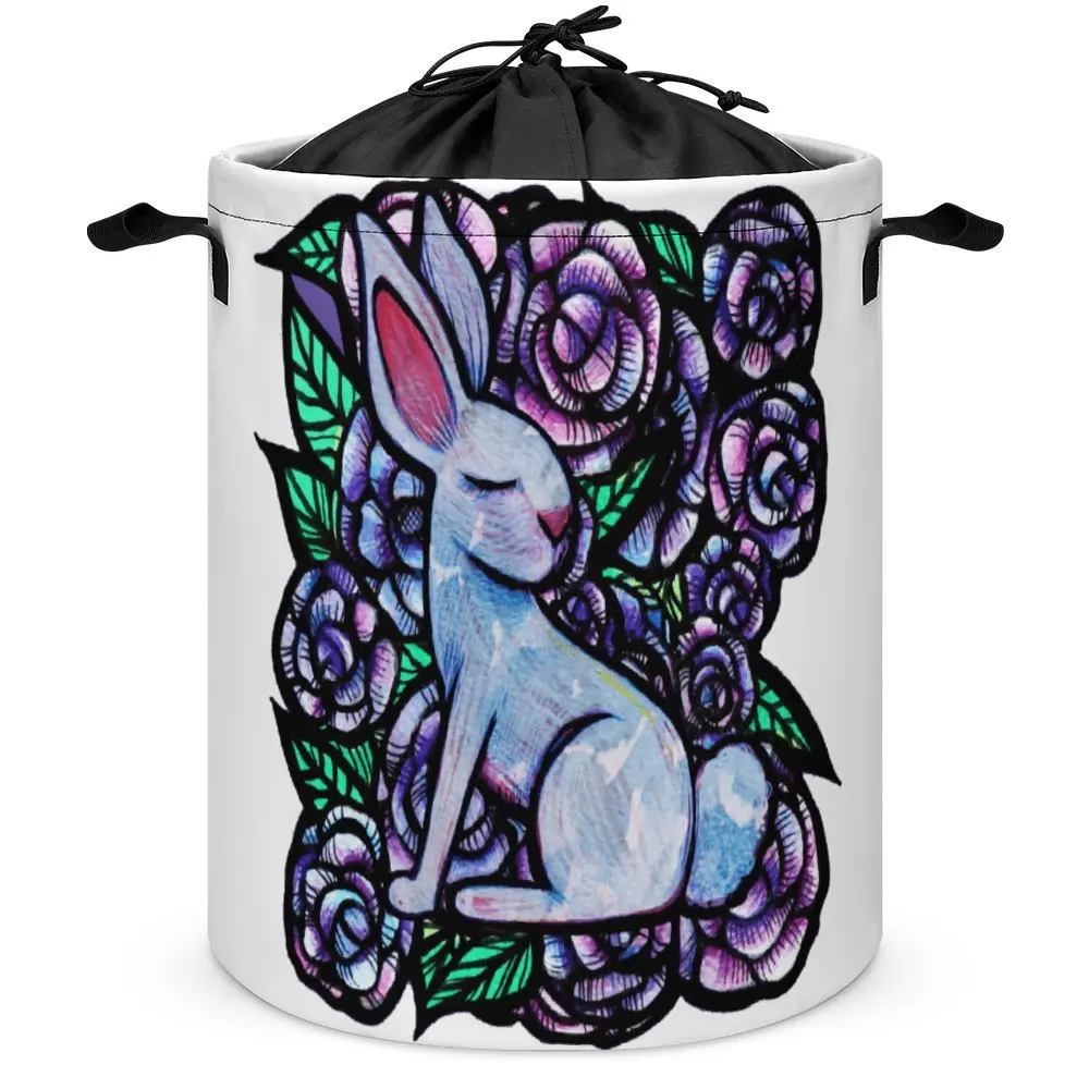 Storage Box Roses Easter Bunny Rabbit Women's Ringer Laundry Basket Organizer Division Can Be Folded Travel Storage Novelty Stay