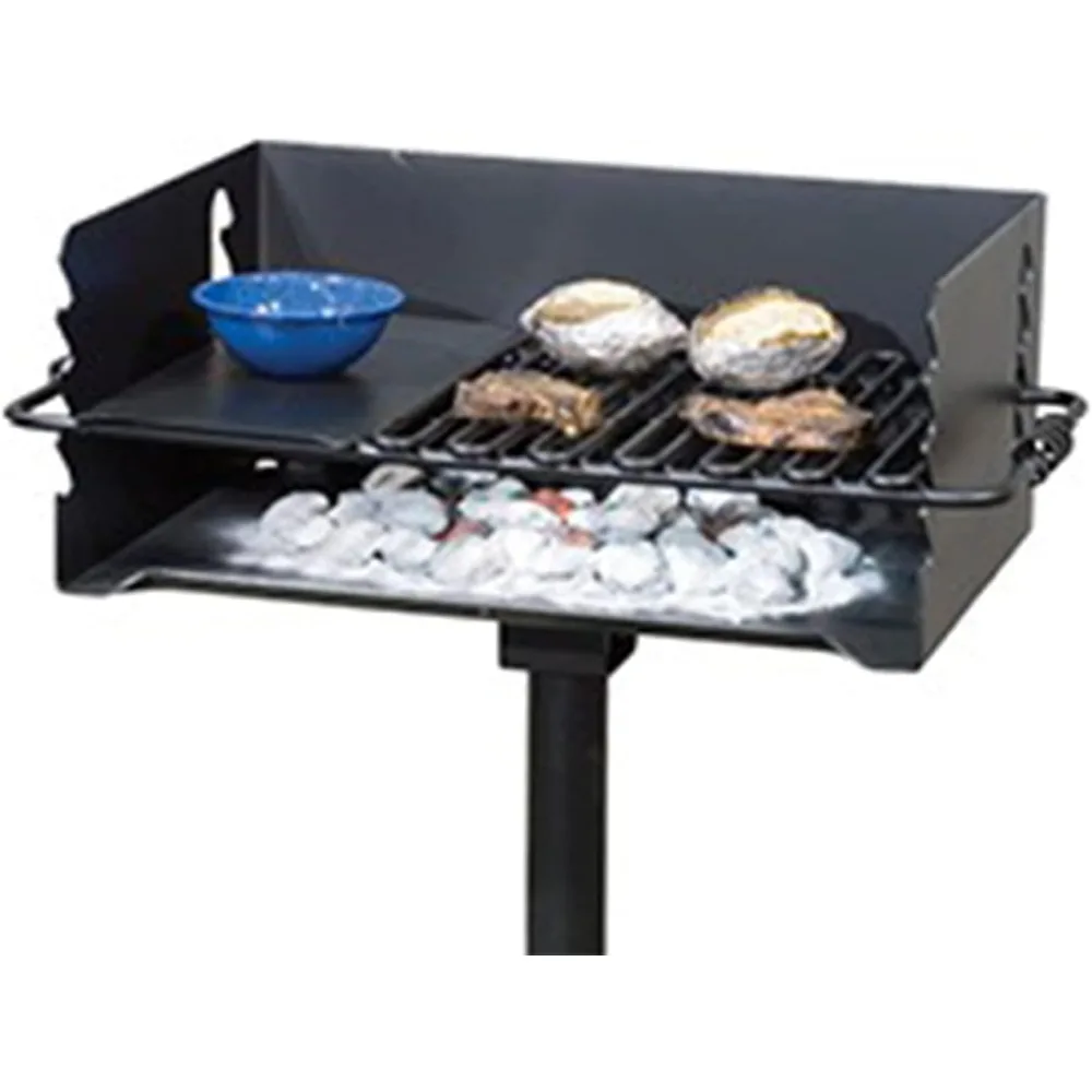 CBP-247 Jumbo Park Style Heavy Duty Steel Outdoor BBQ Charcoal Grill with Cooking Grate and Post for Camping and Backyards