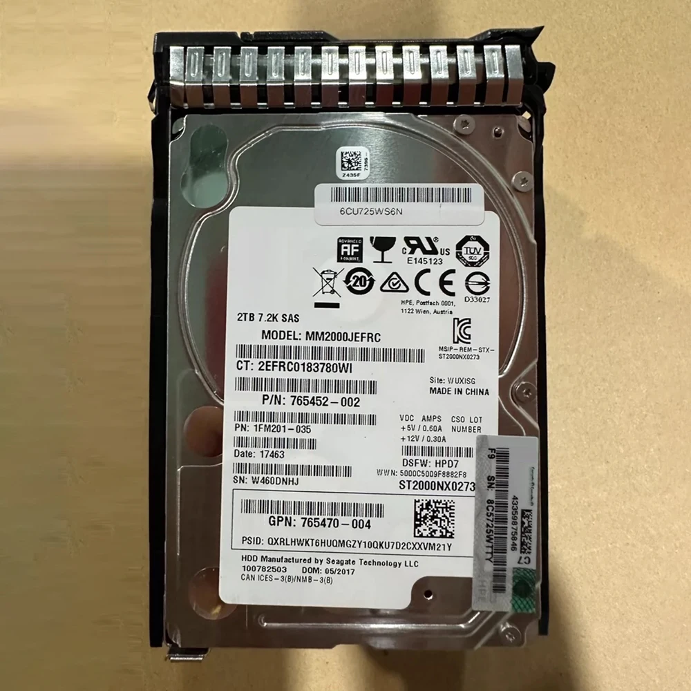 1PCS HDD 2TB SAS 7.2K 12GB/s 2.5" For HPE MM2000JEFRC 765452-002 765470-004