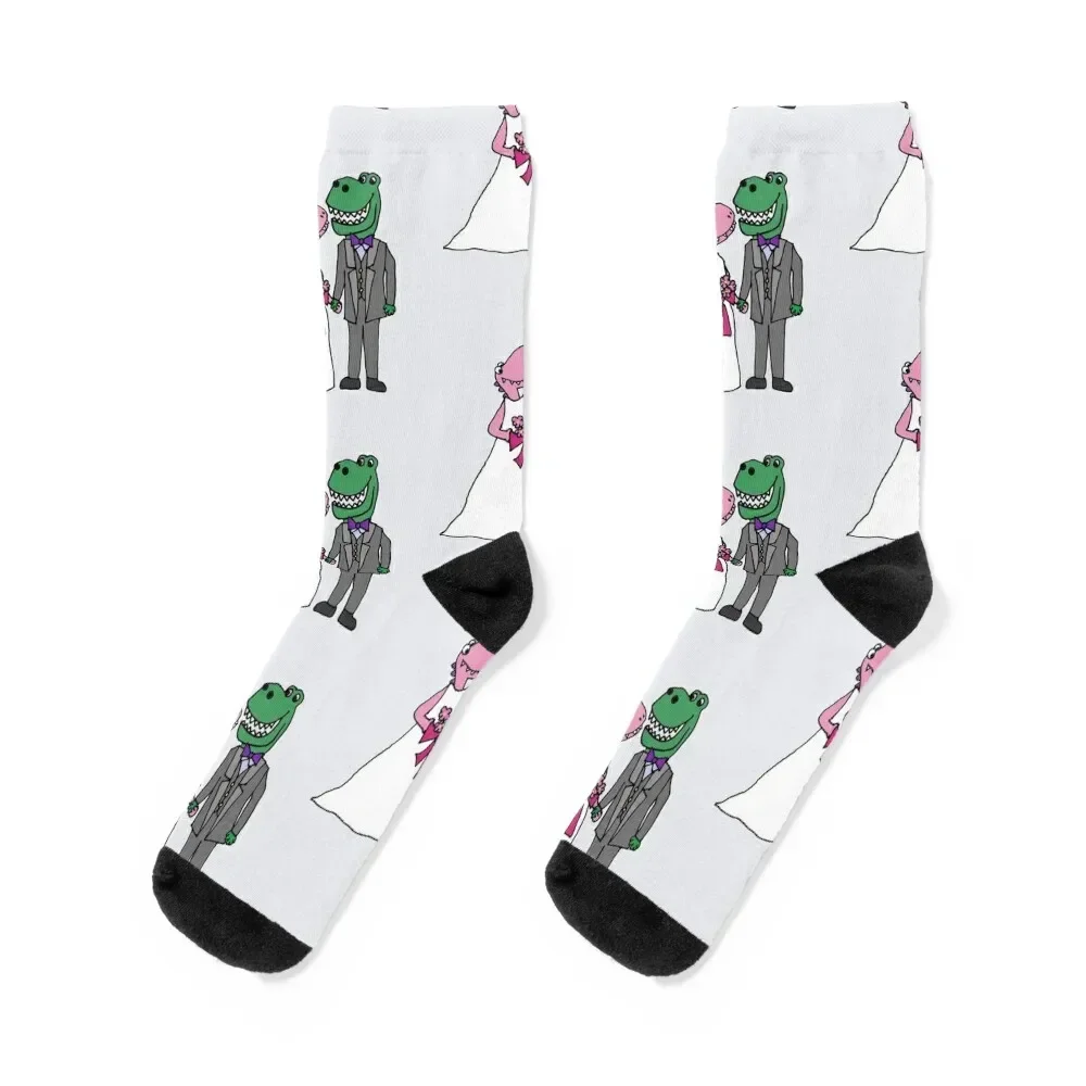 Funny T-rex Dinosaur Bride and Groom Wedding Socks shoes Toe sports Boy Child Socks Women's