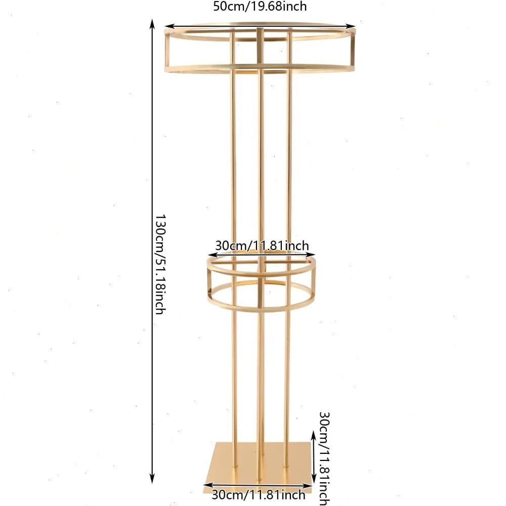 51.18 Inches Tall Wedding Flower Stand,for Tables, Road Lead,2-Tier Gold Metal Flower Holder,for Home Party Wedding Decorations