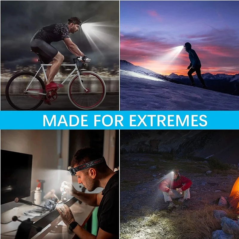 Powerfull Headlamp Rechargeable Motion Sensor LED Headlight Camping Flashlight Head Light Lamp With USB Cycling Running Fishing