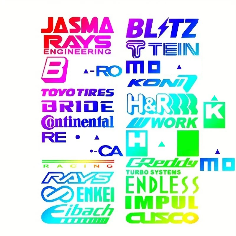

22pcs Car Racing Sponsor Stickers Set Reflective Moto Car Window Bumper Decor Vinyl Decals for JDM HF RAYS