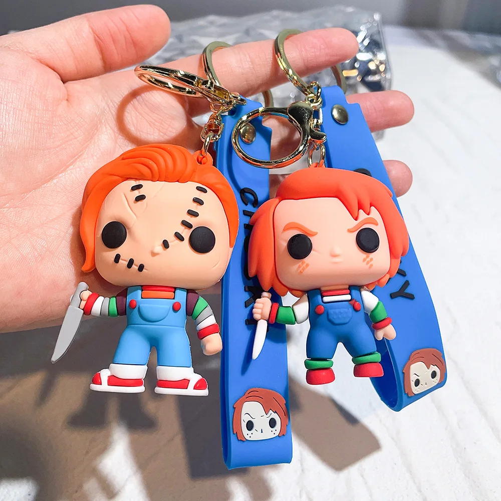 Horror Movie Character Silicone Key Chains for Fans Chucky Jason 3D Pendant Keyrings for Car Keys Backpack Halloween Gifts