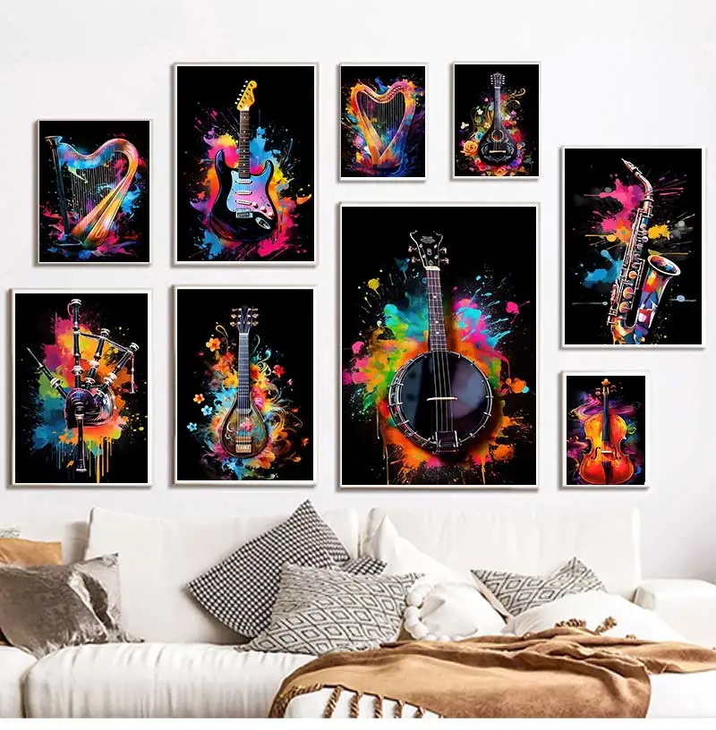 Classic Fashion Instruments Piano Guitar Music Festival Poster Canvas Paintings Wall Art Pictures Music Studio Home Decor