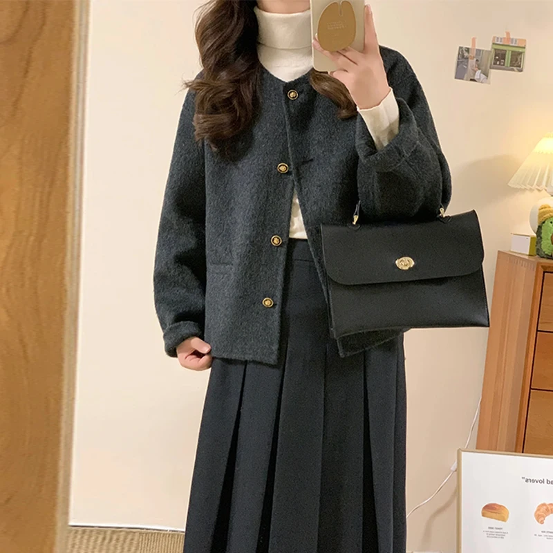 UNXX Tweed-inspired Preppy Style Dress, 2023 Autumn/winter New Women\'s Petite Long Dress Two-piece Set, Sophisticated Look Sweet