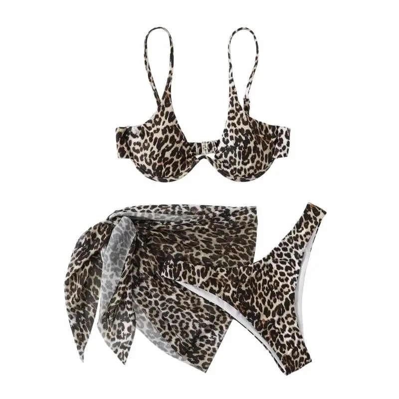 Leopard Print Bikini Set Women Swimwear Sexy Split Bikini Push Up Bandage Beach Cover Up Summer 2026 New Holiday Bathing Suit