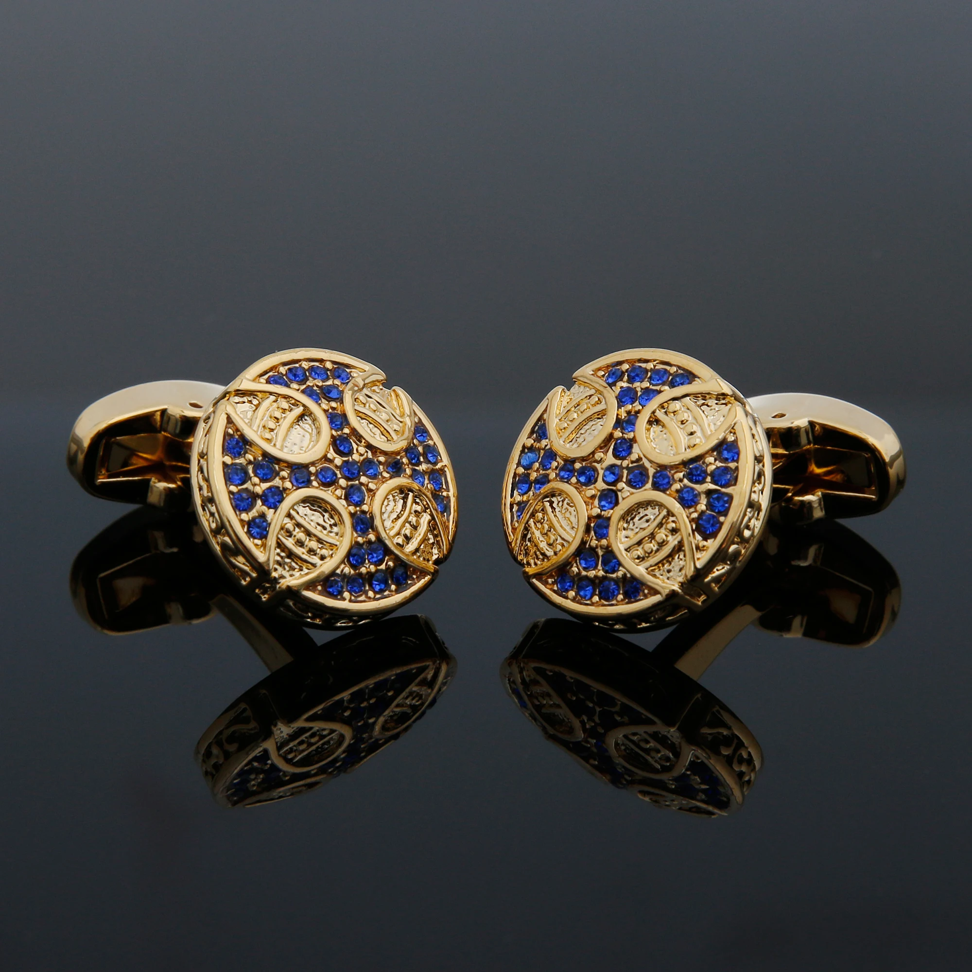 Men Cufflinks XK24036 Luxury Blue Zircon Round Copper Golden Cute Dress Shirt Cuff Links Jewelry