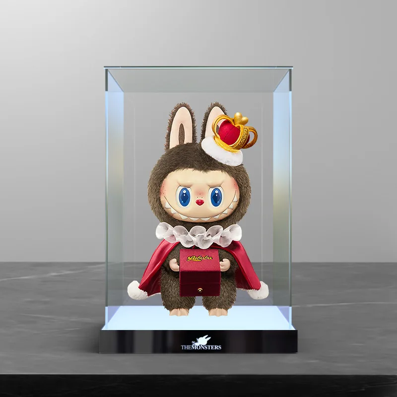 Labubu Display Box Scacchi Adventure Scatola portaoggetti per bambole in vinile Armadietto a mano antipolvere con plafoniera