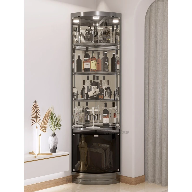 Light luxury corner triangle wine cabinet high-grade black titanium stainless steel glass locker