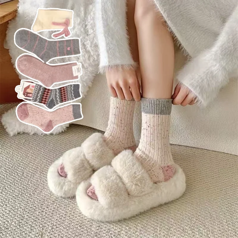 

1 Pair Pink Wool Blend Winter Socks Women 25 New Collection Mid-Crew Slouchy Socks Plush Thermal Extra Warm Fleece Lined EU35-42