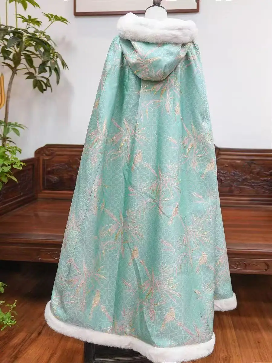 Palast Stil Kleine Prinzessin Mantel mit Hut Warm Verdicken Samt Hanfu Äußere Robe Vintage Kinder Mädchen Bühne Leistung COS Cape