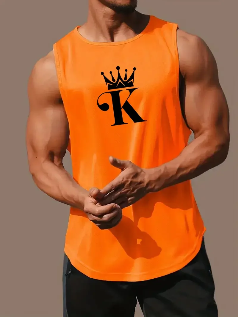 

3D Crown Pattern Printed Men's Tank Tops Outdoor Sports Running Fitness Man Sleeveless T-shirt Street Hip Hop Crew Neck Vest