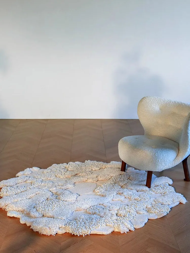 Round Carpet for Living Room Cream Style Beige Cloakroom Bedside Rug Soft Girl Room Carpet Bedroom Home Study Cloakroom Mat