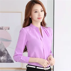 Celebrity Same Style Chiffon Blouse Han Fan V-Collar Blouse Small Fresh Stand Collar Loose Long-Sleeved Shirt