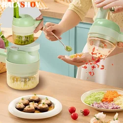 Electric Vegetable Cutter Set Handheld Wireless Electric Garlic Masher Food Chopper Meat Grinder Machine Food Peel Slice 4In1