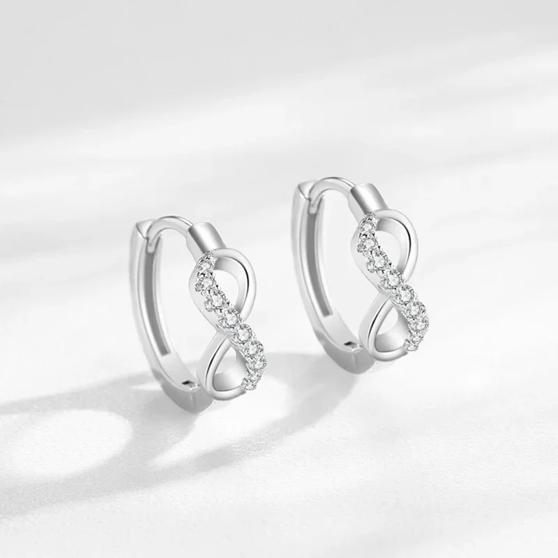 S925 Silver Infinite Symbol Diamond Earrings for Women in Europe and America Light Luxury Romantic SweetEarringsEarringsEarrings