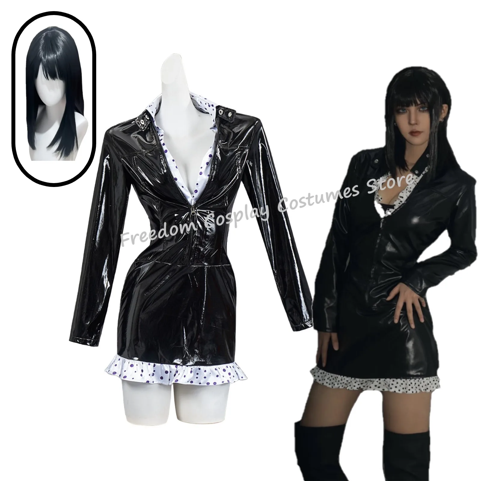 Peluca de disfraz de Nico Robin para mujer, disfraz de Anime de fantasía para mujer adulta, vestido negro Sexy de manga larga con escote en V profundo, traje de fiesta de Carnaval y Halloween